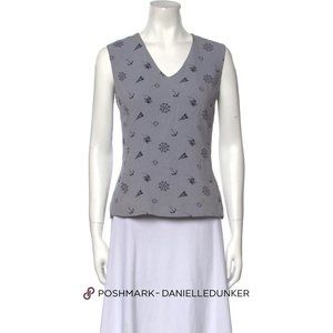 Christian Dior Nautical Printed V-Neck Sleeveless Blouse